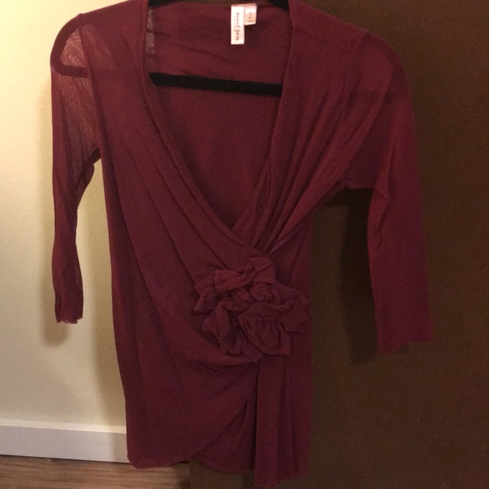 Mesh cranberry blouse great for work or holidays